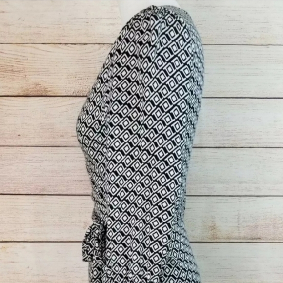 Old Navy S Black White Midi Wrap Dress 3/4 Sleeves - Picture 3 of 6